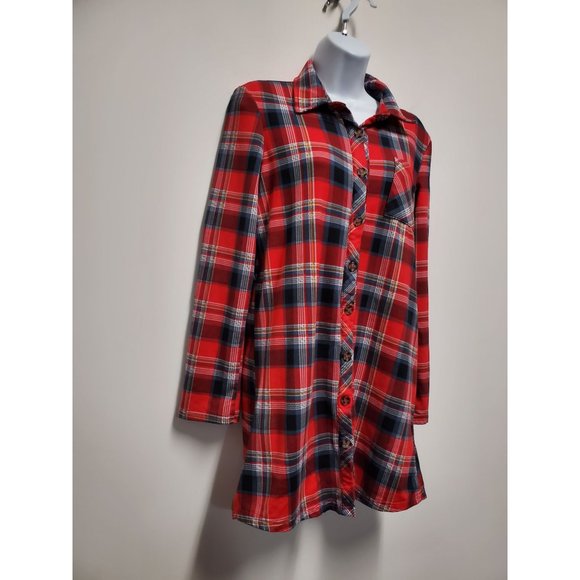NO COMMENT NY-LA Red Plaid Button Shirt Dress Size Small - Picture 3 of 9